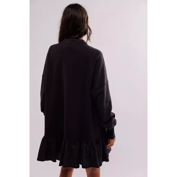 Free People Olivia Sweatshirt Top Collared Oversized Black Pullover S NWT 274440 - Picture 3 of 9